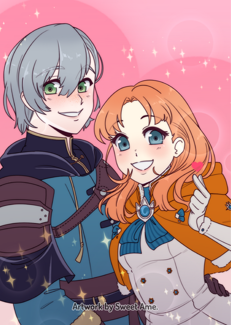 AsheNette_1 Illustration featuring Ashe and Annette from Fire Emblem Three Houses, in their time skip designs.