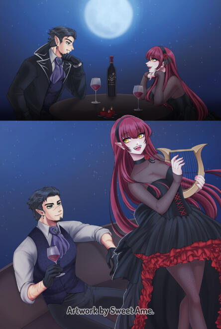 Nocturnal_Date Night date scene featuring two original character, a man and a woman, having a date late at night.