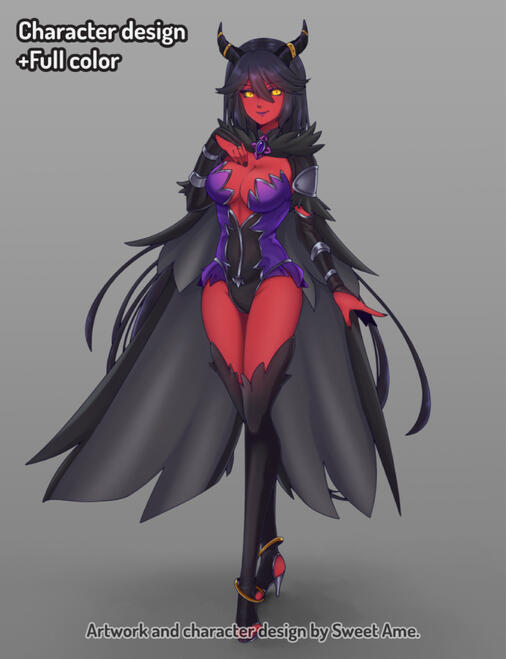 Comm_Demon Character design commission featuring a full body demon lady.