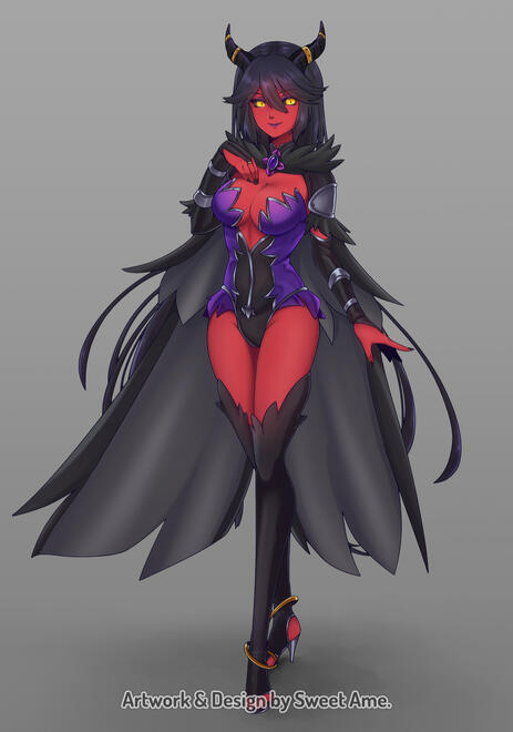 Character design commission featuring a full body demon lady.