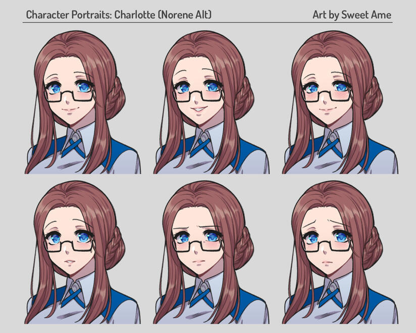 Charlotte_Expressions Expression sheet for original character Norene as her alter-ego Charlotte.