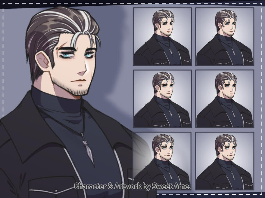 Expression sheet for original character Curtis.