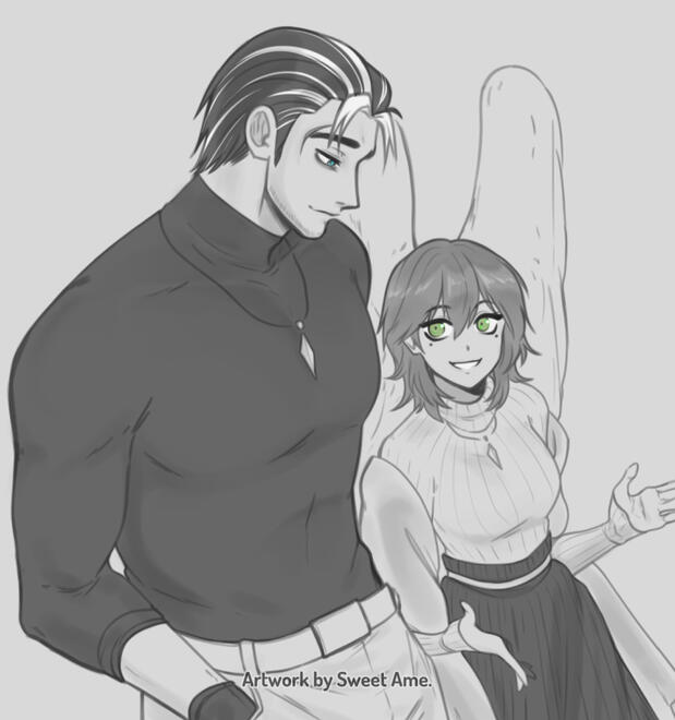 Follow_Me Sketch illustration featuring original characters Curtis and Agatha as they share a moment of quiet company.