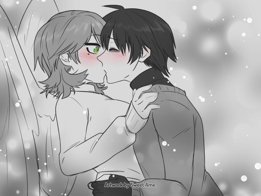 My_Hope Sketch featuring a surprise kiss between original characters Agatha and Remy.