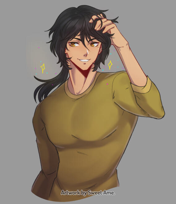 Xavi Colored sketch featuring original character Xavier showing his eyes with a daring smile.